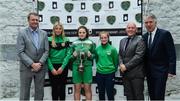 15 May 2017; Attendees, from left, Seamus Leahy, Fota Island Resort, Michelle Hanrahan, Limerick County U16 captain, Mary Bates, Kerry League U16 capt, Phoenix Mulcair, Limerick Desmond, U16 captain, Dave Connell, Womens Emerging Talent National Coordinator / U19s Head Coach, and John Delaney, FAI Chief Executive, during the Fota Island Resort Gaynor Cup launch at the Lord Mayor's Office in Limerick. Photo by Piaras Ó Mídheach/Sportsfile