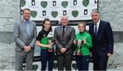 15 May 2017; Attendees, from left, Seamus Leahy, Fota Island Resort, Caoimhe Riordan, Limerick Desmond, Dave Connell, Womens Emerging Talent National Coordinator / U19s Head Coach, Phoenix Mulcair, Limerick Desmond, and John Delaney, FAI Chief Executive, during the Fota Island Resort Gaynor Cup launch at the Lord Mayor's Office in Limerick. Photo by Piaras Ó Mídheach/Sportsfile