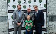 15 May 2017; Attendees, from left, Seamus Leahy, Fota Island Resort, Dave Connell, Womens Emerging Talent National Coordinator / U19s Head Coach, and John Delaney, FAI Chief Executive, with Jodie Griffin, Limerick County U12 captain, during the Fota Island Resort Gaynor Cup launch at the Lord Mayor's Office in Limerick. Photo by Piaras Ó Mídheach/Sportsfile