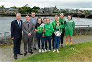 15 May 2017; Attendees, from left, John Delaney, FAI Chief Executive, Dave Connell, Womens Emerging Talent National Coordinator / U19s Head Coach, Seamus Leahy, Fota Island Resort, with players, from left, Caoimhe Riordin, Limerick Desmond, Aoife Bates, Kerry League, Phoenix Mulcair, Limerick Desmond, Jodie Griffin, Limerick County, Emma Barrett, Limerick County, Michelle Hanrahan, Limerick County, and Mary Bates, Kerry League, during the Fota Island Resort Gaynor Cup launch at the Lord Mayor's Office in Limerick. Photo by Piaras Ó Mídheach/Sportsfile