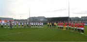 31 March 2017; Bray Wanderers and Derry City during a minutes applause before the game  in honour of the sudden death of their former Captain Ryan McBride that  Derry City will play in tonight ahead of the sides first game back in the SSE Airtricity League Premier Division match between Derry City and Bray Wanderers at Maginn Park in Buncrana, Co. Donegal. Photo by Oliver McVeigh/Sportsfile