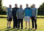 16 May 2017; Members of the Clare management team, from left to right, selector Evan Shanahan, selector David O'Brien, manager Colm Collins, coach Alan Flynn, and selector Declan Downes, during the 2017 Clare Football Squad Portraits session at the Clare GAA centre of excellence in Caherlohan, Co. Clare. Photo by Diarmuid Greene/Sportsfile