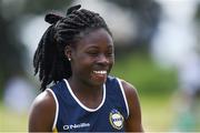 17 May 2017; Rhasidat Adeleke of Presentation Terenure after winning the Junior Girls 100m during the Irish Life Health Leinster Schools Track and Field Day 1 at Morton Stadium in Santry, Dublin. Photo by David Fitzgerald/Sportsfile