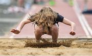 17 May 2017; Doireann Ni Flatharta of St Peter's Dunboyne competing in the Minor Girls Long Jump during the Irish Life Health Leinster Schools Track and Field Day 1 at Morton Stadium in Santry, Dublin. Photo by David Fitzgerald/Sportsfile