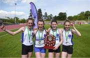 17 May 2017; Girls from Pres Carlow celebrate after winning the Minor Girls Relay Race during the Irish Life Health Leinster Schools Track and Field Day 1 at Morton Stadium in Santry, Dublin. Photo by David Fitzgerald/Sportsfile