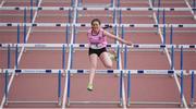 17 May 2017; Sophie Creedon of Mt Sackville competing in the Minor Girls 75m hurdles race during the Irish Life Health Leinster Schools Track and Field Day 1 at Morton Stadium in Santry, Dublin. Photo by David Fitzgerald/Sportsfile