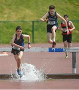 18 May 2017; Thomas Devaney, from St Joseph's College, Mayo, on his way to winning the Intermediate Boys Steeplechase event ahead of eventual second place finisher Philip King, from Moate Community School, during the Irish Life Health Connacht Schools Track and Field Championships at A.I.T, Athlone, in Co. Westmeath. Photo by Cody Glenn/Sportsfile