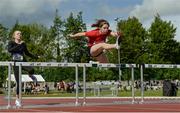18 May 2017; Niamh O'Neill, from Ballyhaunus Community School, Mayo, clears the first hurdle ahead of Cara Nee, from Clifden Community School, Galway, on her way to winning the Intermediate Girls Hurdle event during the Irish Life Health Connacht Schools Track and Field Championships at A.I.T, Athlone, in Co. Westmeath. Photo by Cody Glenn/Sportsfile