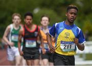18 May 2017; Uyiuyi Osa, from Coláiste Éinde - St Enda's College, Galway, on his way to winning the Minor Boys 800 meters event during the Irish Life Health Connacht Schools Track and Field Championships at A.I.T, Athlone, in Co. Westmeath. Photo by Cody Glenn/Sportsfile