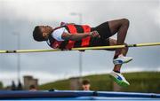 18 May 2017; Bernard Sarpong, from St Mary's College, Galway, won the Junior Boys High Jump event during the Irish Life Health Connacht Schools Track and Field Championships at A.I.T, Athlone, in Co. Westmeath. Photo by Cody Glenn/Sportsfile