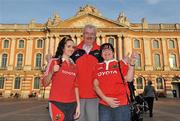 18 November 2011; Munster supporters, from left to right, Anna Gloucester, Robert Gloucester and Bernie Gloucester, from Corbally, Limerick, in Toulouse ahead of their side's Heineken Cup, Pool 1, Round 2, match against Castres Olympique on Saturday. Toulouse, France. Picture credit: Diarmuid Greene / SPORTSFILE