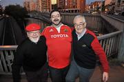 18 November 2011; Munster supporters, from left to right, Frank Lenihan Sr., Frank Lenihan, and Tom Lenihan, from Limerick City, in Toulouse, ahead of their side's Heineken Cup, Pool 1, Round 2, match against Castres Olympique on Saturday. Toulouse, France. Picture credit: Diarmuid Greene / SPORTSFILE