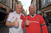 18 November 2011; Munster supporters Seamus Buckley, from Macroom Co. Cork, now living in West Wales, left, and Wayne Davies, from Pembrokeshire, Wales, in Toulouse ahead of their side's Heineken Cup, Pool 1, Round 2, match against Castres Olympique on Saturday. Toulouse, France. Picture credit: Diarmuid Greene / SPORTSFILE