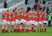 20 November 2011; The Rathnew, Wicklow, team stand for the national anthem before the game. AIB Leinster GAA Football Senior Championship Quarter-Final, Portlaoise, Laois v Rathnew, Wicklow, O'Moore Park, Portlaoise, Co. Laois. Picture credit: Barry Cregg / SPORTSFILE