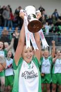 20 November 2011; Maggie Gallagher, Sperrin Óg, lifts the cup after victory over Aherlow. Tesco All-Ireland Junior Ladies Football Club Championship Final, Aherlow v Sperrin Óg, St. Peregrine’s, Clonsilla, Dublin. Picture credit: Pat Murphy / SPORTSFILE