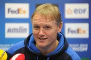 20 November 2011; Leinster head coach Joe Schmidt during the post-match press conference. Heineken Cup, Pool 3, Round 2, Leinster v Glasgow Warriors, RDS, Ballsbridge, Dublin. Picture credit: Stephen McCarthy / SPORTSFILE