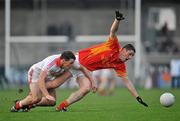 20 November 2011; Thomas Howlin, Horeswood, in action against John O'Loughlin, St. Brigid's. AIB Leinster GAA Football Senior Championship Quarter-Final, St. Brigid's, Dublin v Horeswood, Wexford, Parnell Park, Dublin. Picture credit: Dáire Brennan / SPORTSFILE