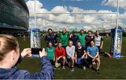 19 May 2017; The first ever Cadbury #BoostYourAwareness Touch rugby Blitz took place today in Lansdowne Rugby Football Club. The day-long event, which was held in aid of Cadbury’s charity partner Aware, aims to highlight and educate participants on the importance of maintaining positive mental health by staying active. Pictured are members of the IRFU team posing for a team picture at Lansdowne RFC in Lansdowne Road, Dublin. Photo by Cody Glenn/Sportsfile
