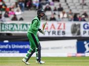 19 May 2017; George Dockrell of Ireland reacts to a poor shot during the One Day International match between Ireland and Bangladesh at Malahide Cricket Club in Dublin. Photo by Sam Barnes/Sportsfile
