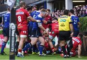 19 May 2017; Players from both teams tussle during the Guinness PRO12 Semi-Final match between Leinster and Scarlets at the RDS Arena in Dublin. Photo by Ramsey Cardy/Sportsfile
