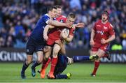 19 May 2017; Johnny McNicholl of Scarlets is tackled by Jonathan Sexton, left, and Rhys Ruddock of Leinster during the Guinness PRO12 Semi-Final match between Leinster and Scarlets at the RDS Arena in Dublin. Photo by Brendan Moran/Sportsfile