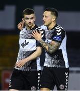 19 May 2017; Dan Byrne, left, and Rob Cornwall of Bohemians celebrate at the end of the SSE Airtricity League Premier Division match between Bray Wanderers and Bohemians at the Carlisle Grounds in Bray, Co Wicklow. Photo by David Maher/Sportsfile