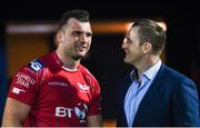 19 May 2017; Tadhg Beirne of Scarlets in conversation with Jamie Heaslip of Leinster following the Guinness PRO12 Semi-Final match between Leinster and Scarlets at the RDS Arena in Dublin. Photo by Ramsey Cardy/Sportsfile