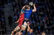 19 May 2017; Dan Leavy of Leinster wins a lineout from Tadhg Beirne of Scarlets during the Guinness PRO12 Semi-Final match between Leinster and Scarlets at the RDS Arena in Dublin. Photo by Brendan Moran/Sportsfile