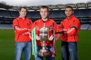 21 November 2011; Oulart the Ballagh manager Liam Dunne alongside captain Keith Rossiter, right, and player Paul Roche, left, at an AIB Leinster GAA Hurling Senior Championship Final Photocall, Croke Park, Dublin. Photo by Sportsfile