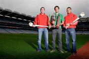 21 November 2011; Coolderry player Cathal Parlon alongside Oulart the Ballagh player Paul Roche, left, and captain Keith Rossiter, right, at an AIB Leinster GAA Hurling Senior Championship Final Photocall, Croke Park, Dublin. Photo by Sportsfile