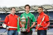 21 November 2011; Coolderry player Cathal Parlon alongside Oulart the Ballagh player Paul Roche, left, and captain Keith Rossiter, right, at an AIB Leinster GAA Hurling Senior Championship Final Photocall, Croke Park, Dublin. Photo by Sportsfile
