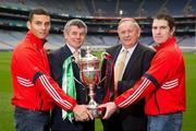 21 November 2011; Oulart the Ballagh players Paul Roche, right, and captain Keith Rossiter alongside Chairman of the Leinster Council Martin Skelly and J.J. Walsh, right, Leinster PRO, at an AIB Leinster GAA Hurling Senior Championship Final launch. Croke Park, Dublin. Photo by Sportsfile