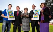 22 November 2011; In attendance at the Off the Booze on the Ball launch are, from left to right, Crossmaglen Rangers' Oisin McConville, Uachtarán CLG Criostóir Ó Cuana, Roisin Shortall TD, Minister of State, Department of Health with responsibility for Primary Care, Noel Brett, CEO of the Road Safety Authority, and Marion Rackard, HSE Project Manager Substance Misuse Strategy. The fun challenge with a healthy twist invites participants to abstain from alcohol for the month of January and in doing so seek sponsorship to go towards their local GAA club. Croke Park, Dublin. Photo by Sportsfile