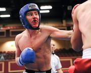 24 November 2011; Brian Brosnan, from Galway, in action against Yalcin Ornek, from Turkey, during their 71 kg full contact bout. 2011 WAKO World Kickboxing Championships, Citywest Conference Centre, Saggart, Dublin. Picture credit: Matt Browne / SPORTSFILE