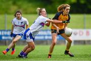 20 May 2017; Caroline O'Hanlon of Ulster is tackled by Sinead Burke of Connacht during the MMI Ladies Football Interprovincial Tournament match between Connacht and Ulster at Gavan Diffy Park in Monaghan. Photo by Ramsey Cardy/Sportsfile