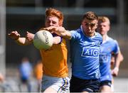 20 May 2017; Neil Matthews of Dublin in action against Kian Gilmore of Longford during the Electric Ireland Leinster GAA Minor Football Championship Quarter-Final match between Dublin and Longford at Parnell Park in Dublin. Photo by Sam Barnes/Sportsfile