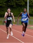 20 May 2017; Colin Doyle of PBC Cork, left, and Shaun Benson of St Flannan's, Co Clare, competing in the Boys 200m Intermediate event during the Irish Life Health Munster Schools Track & Field Championships at C.I.T in Cork. Photo by Piaras Ó Mídheach/Sportsfile
