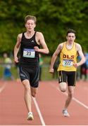 20 May 2017; Jamie Mitchell, Ardscoil Rís, Co Limerick, left, and Eóin Kenny, De la Salle, Co Waterford, during the Boys 200m Senior event during the Irish Life Health Munster Schools Track & Field Championships at C.I.T in Cork. Photo by Piaras Ó Mídheach/Sportsfile