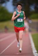 20 May 2017; Jamie Battle of Colaiste Mhuire Mullingar crosses the line to win the senior boys 5000m event during day 2 of the Irish Life Health Leinster Schools Track & Field Championships at Morton Stadium in Dublin. Photo by Stephen McCarthy/Sportsfile