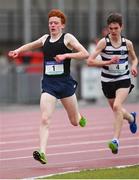 20 May 2017; Ruarcan O Gibne of Colaiste Lú, Dundalk, wins the intermediate boys 1500m event from second place Shay McEvoy of St Kieran's Kilkenny during day 2 of the Irish Life Health Leinster Schools Track & Field Championships at Morton Stadium in Dublin. Photo by Stephen McCarthy/Sportsfile
