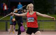 20 May 2017; Veerle Van-der-Val of Loreto Clonmel, Co Tipperary, competing in the Girls Javelin 400g Junior event during the Irish Life Health Munster Schools Track & Field Championships at C.I.T in Cork. Photo by Piaras Ó Mídheach/Sportsfile