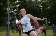 20 May 2017; Amy Whelan of Colásite Mhuire Buttevant, Co Cork, competing in the Girls Javelin 400g Junior event during the Irish Life Health Munster Schools Track & Field Championships at C.I.T in Cork. Photo by Piaras Ó Mídheach/Sportsfile