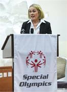 20 May 2017; Sarah Keane, President of the Olympic Council of Ireland, speaking at the Special Olympics Ireland AGM 2017 at Crowne Plaza in Blanchardstown, Dublin. Photo by Ray McManus/Sportsfile