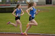 20 May 2017; Sarah Lane of St Anne's CC Killaloe, Co Clare, left, and Ailbhe Doherty of St Flannan's, Co Clare, competing during the Irish Life Health Munster Schools Track & Field Championships at C.I.T in Cork. Photo by Piaras Ó Mídheach/Sportsfile