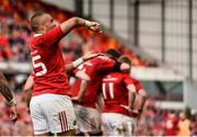 20 May 2017; Simon Zebo of Munster celebrates after scoring his side's second try during the Guinness PRO12 semi-final between Munster and Ospreys at Thomond Park in Limerick. Photo by Diarmuid Greene/Sportsfile
