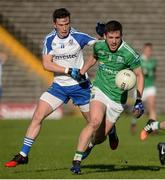 20 May 2017; Ryan Lyons of Fermanagh in action against Shane Carey of Monaghan during the Ulster GAA Football Senior Championship Preliminary Round match between Monaghan and Fermanagh at St Tiernach's Park in Clones, Co. Monaghan. Photo by Oliver McVeigh/Sportsfile