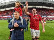 20 May 2017; Keith Earls, left, and his daughter Ella May with Donnacha Ryan of Munster after the Guinness PRO12 semi-final match between Munster and Ospreys at Thomond Park in Limerick. Photo by Brendan Moran/Sportsfile