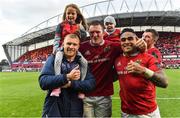 20 May 2017; Keith Earls, left, of Munster with his daughter Ella May, Donnacha Ryan, Francis Saili and Peter O'Mahony and his daughter Indie after the Guinness PRO12 semi-final match between Munster and Ospreys at Thomond Park in Limerick. Photo by Brendan Moran/Sportsfile