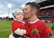 20 May 2017; Peter O'Mahony of Munster with his daughter Indie after the Guinness PRO12 semi-final between Munster and Ospreys at Thomond Park in Limerick. Photo by Diarmuid Greene/Sportsfile