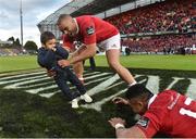 20 May 2017; Simon Zebo of Munster with his son Jacob, and Francis Saili after the Guinness PRO12 semi-final between Munster and Ospreys at Thomond Park in Limerick. Photo by Diarmuid Greene/Sportsfile